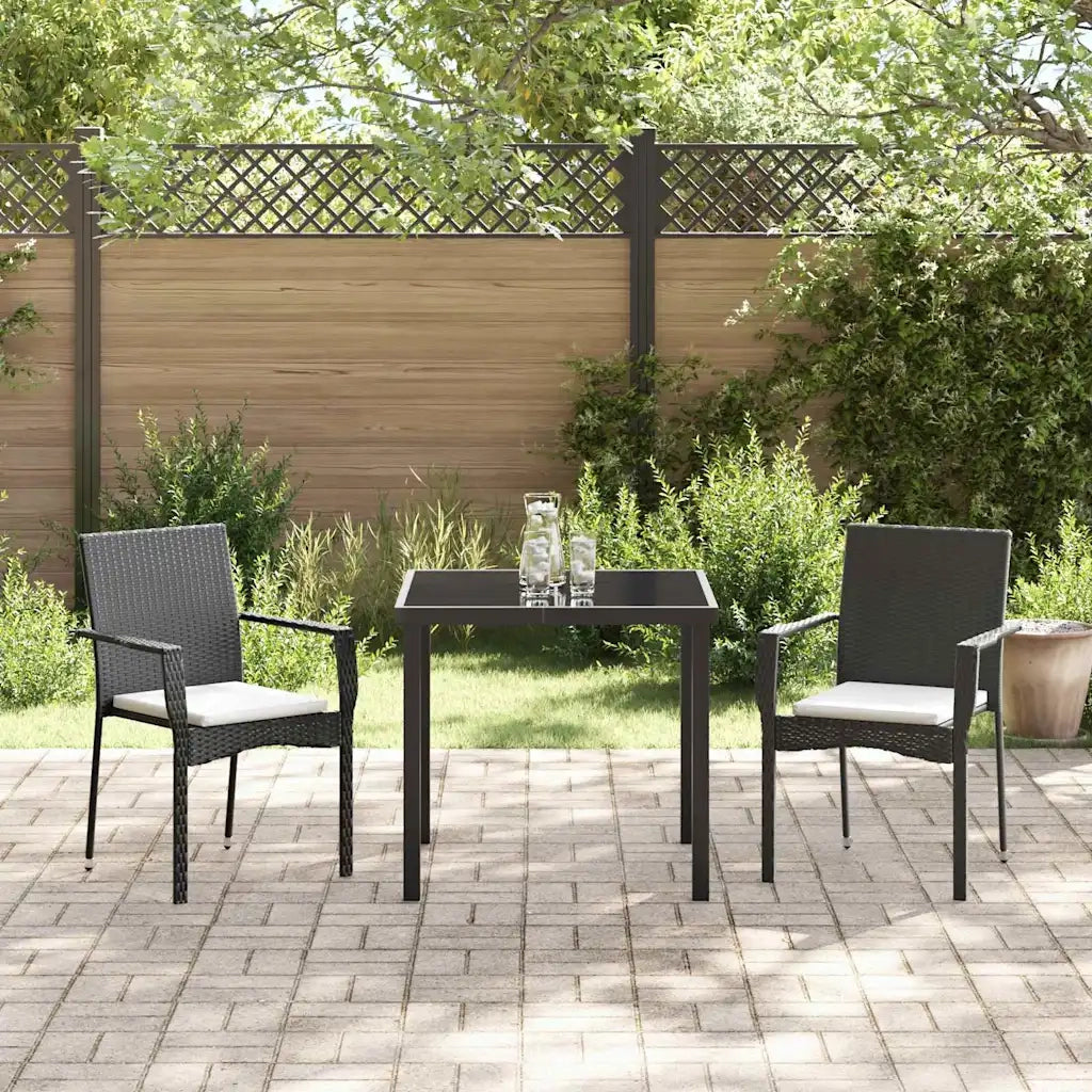 Set da Pranzo per Giardino con cuscino 3 pcs Nero polyrattan