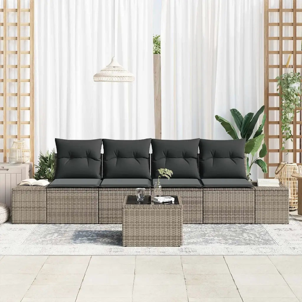 Set di divani con cuscino con cuscino 5 pcs Grigio polyrattan