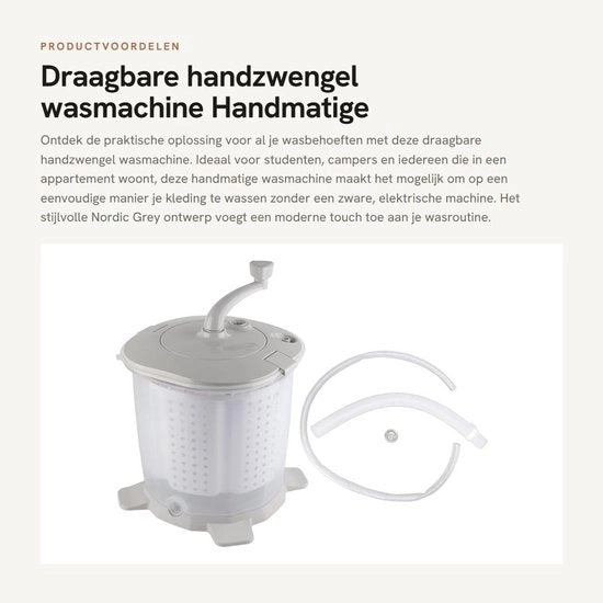Wasmachine portatile - Manuale - Ideale per camper e appartamenti - Grigio nordico - Compatta e leggera -