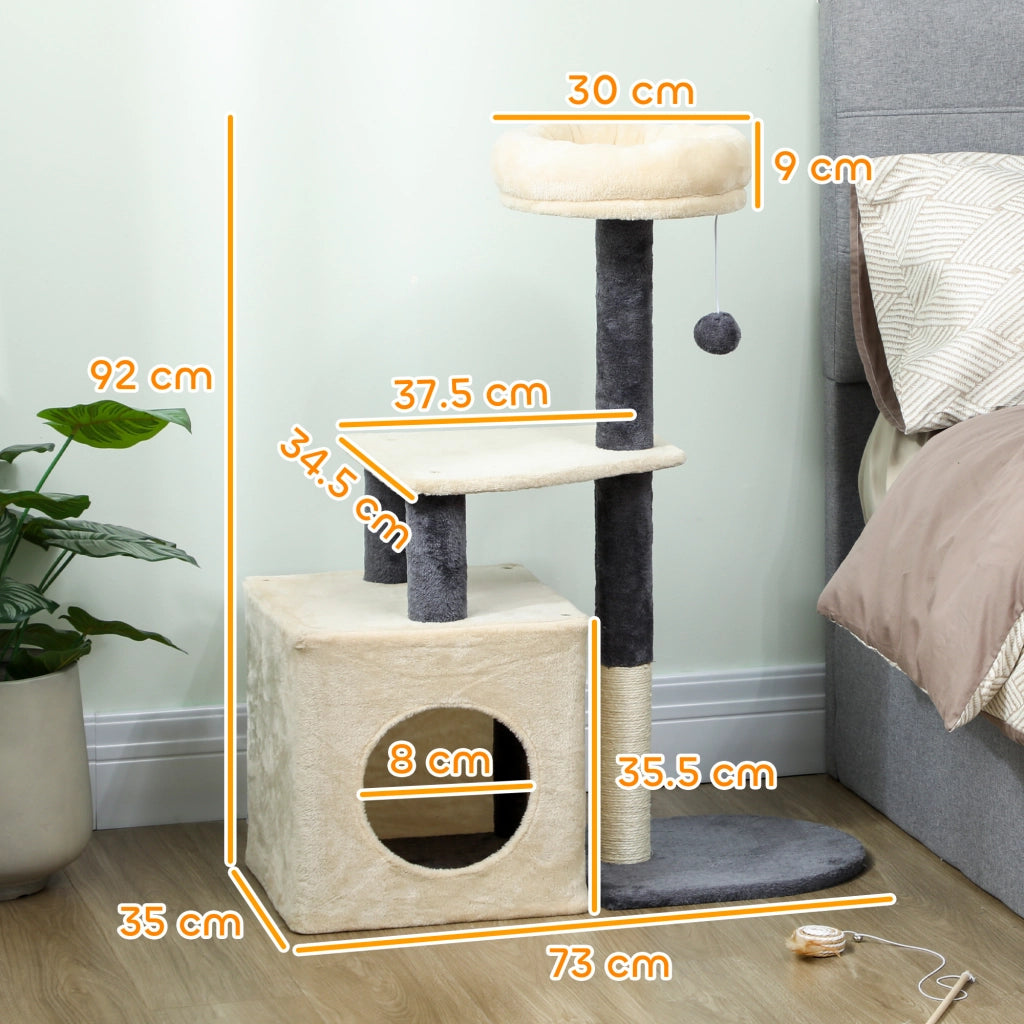 Albero Tiragraffi per Gatti con Casetta e Lettino ¨C Minimal ¨C Bianco Crema 92 cm