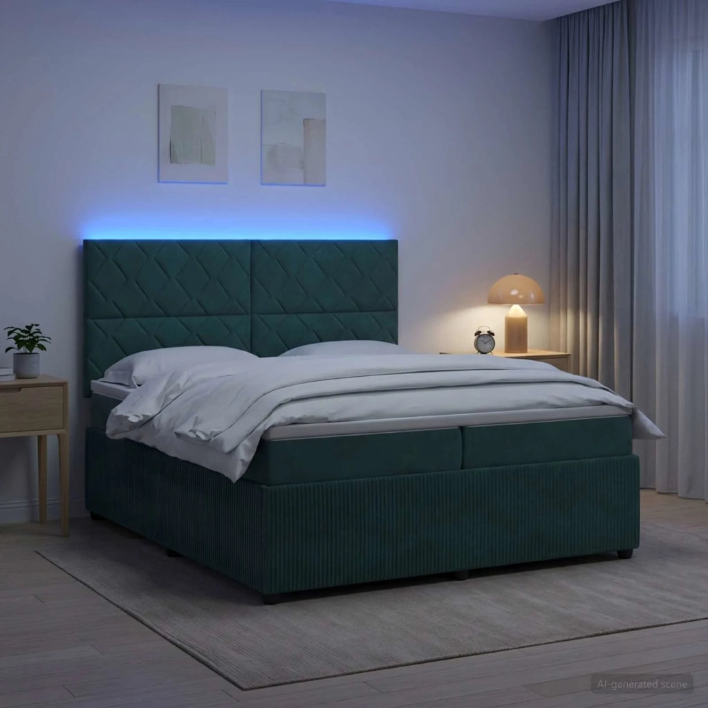 Letto Box Spring LED con Materasso Verde Scuro 200 x 200 cm 3456146