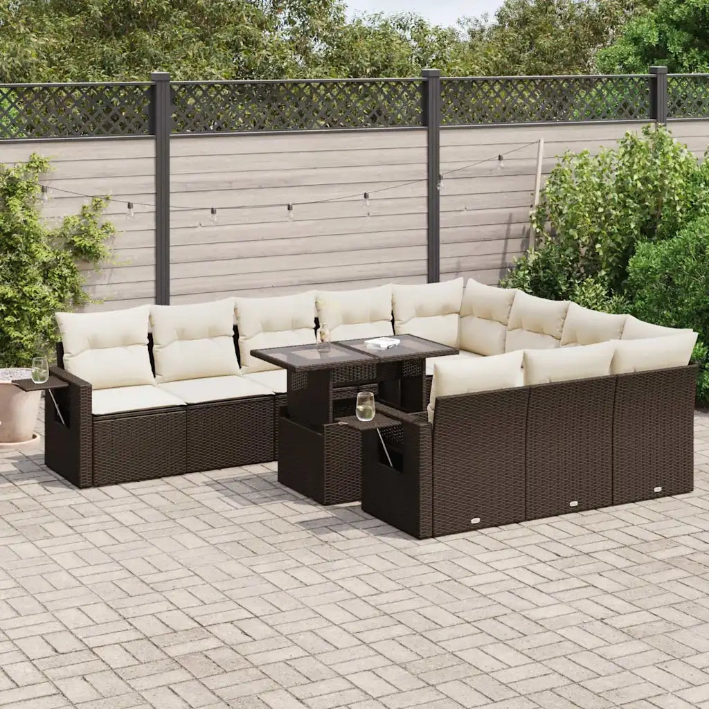 Set Divani da Giardino 11 pz con Cuscini Polyrattan Marrone 3326554