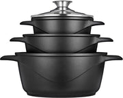 Set di cottura in ghisa - 3 casseruole - nero - alluminio