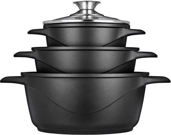 Set di cottura in ghisa - 3 casseruole - nero - alluminio