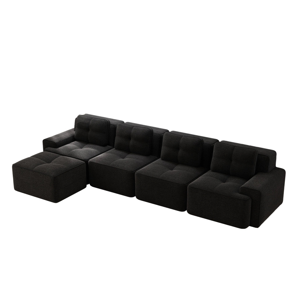 Divano Modulare Chaise Longue 4 Posti ¨C Xylo ¨C Velluto a Coste Nero