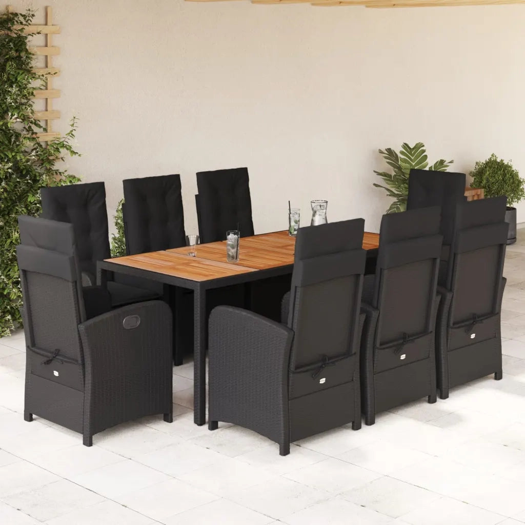 Set da Pranzo da Giardino 9 pz con Cuscini Nero in Polyrattan 3212237