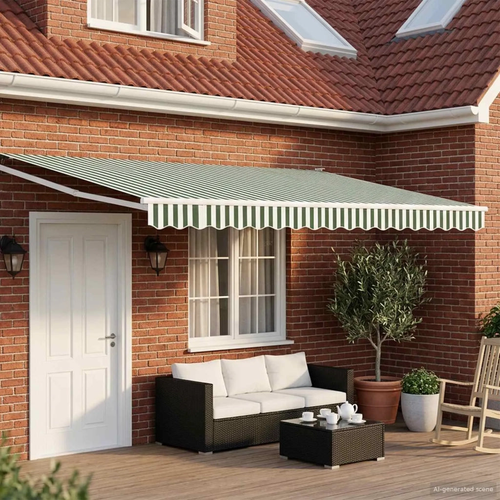 Tenda retrattile manuale con LED Verde e Bianco 4 × 3 m 3419302