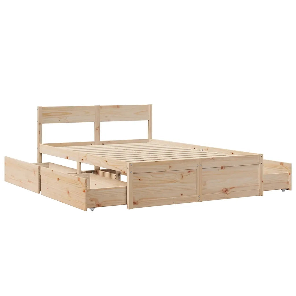 Letto senza Materasso-Struttura Letto 135x190 cm in Legno Massello di Pino 629081