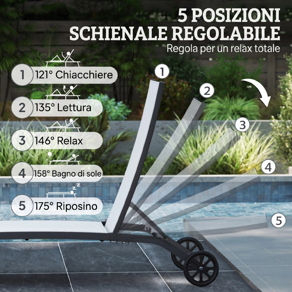 Set 2 Lettini Prendisole Reclinabili ¨C Xylo ¨C Alluminio Tessuto Traspirante Crema 66x165x102 cm