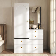 Toeletta con armadio laterale, specchio intero, 6 scomparti e 4 cassetti, per camera da letto, 90 × 50,5 × 160 cm