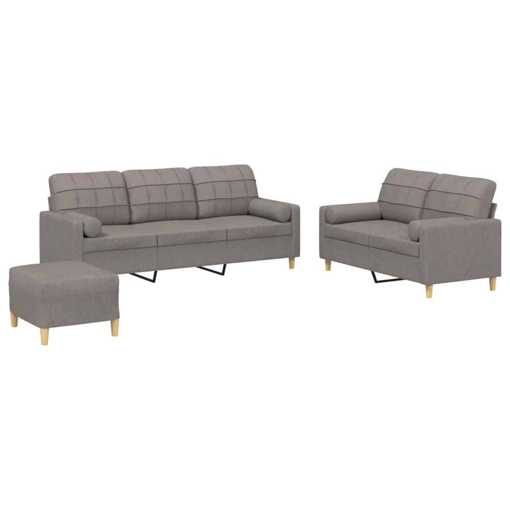 Set Divani 3 pz con Cuscini Tortora in Tessuto 3201337