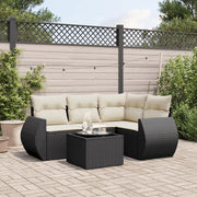 Set Divani da Giardino 5 pz con Cuscini in Polyrattan Nero
