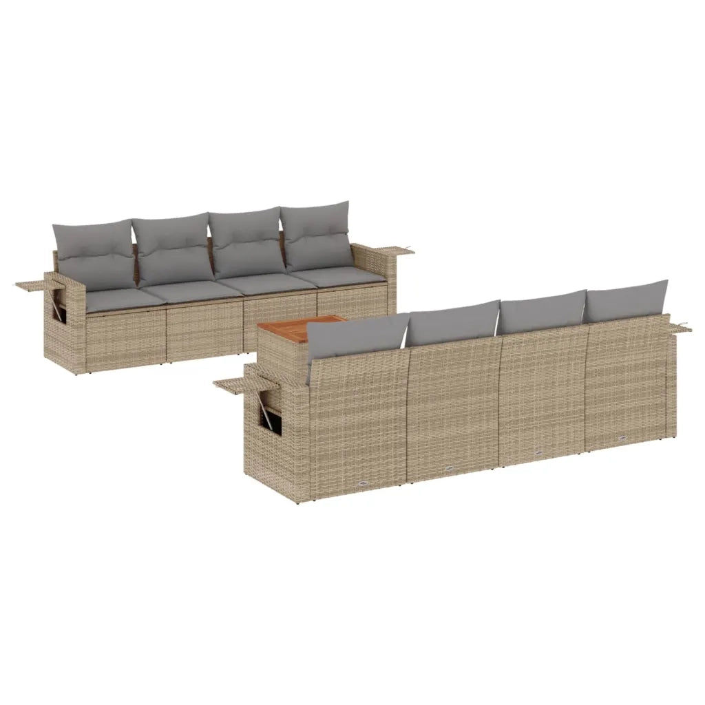 Set Divano da Giardino 9 pz con Cuscini Beige Misto Polyrattan 3256815