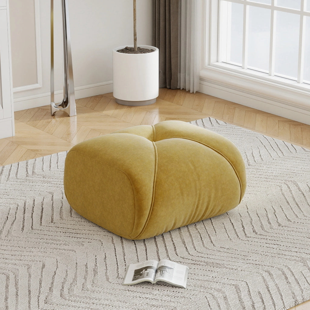 Pouf in Chenille con design ergonomico, seduta profonda e ampi braccioli, Giallo