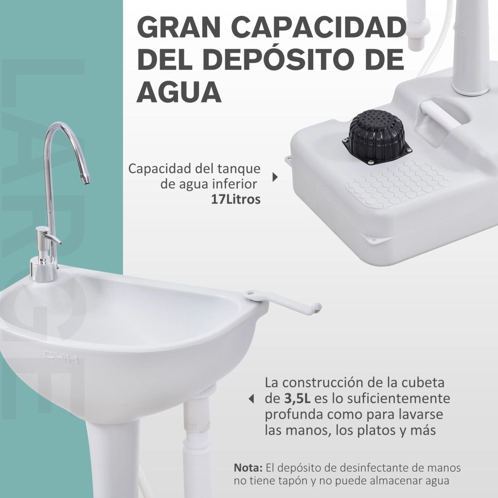 Lavabo Portatile per Esterno con Tanque 17L e Ruote ¨C zephmum ¨C Grigio Chiaro HDPE