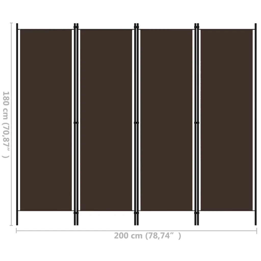 Divisorio Ambienti | Divider per stanze | Paravento a 4 Pannelli Marrone 200x180 cm
