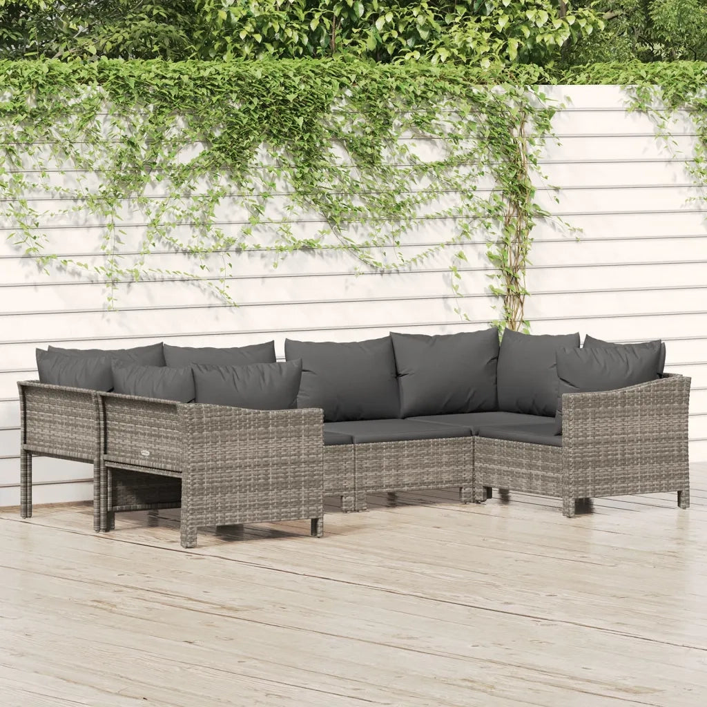 Set Divani da Giardino 6 pz con Cuscini in Polyrattan Grigio 3187300