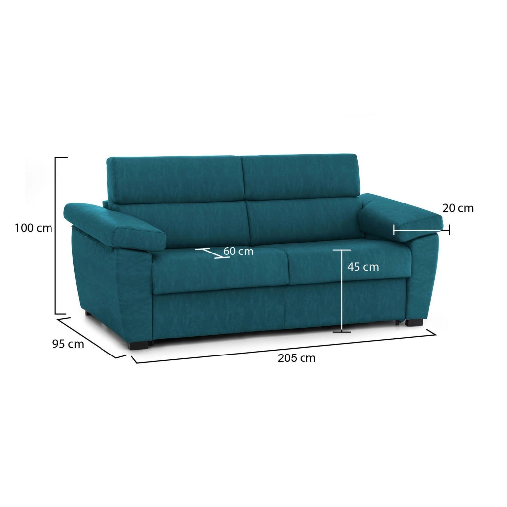 Gorreto, Divano Fisso 2 Posti Sfoderabile Made in Italy, 205x95x100h cm Azzurro