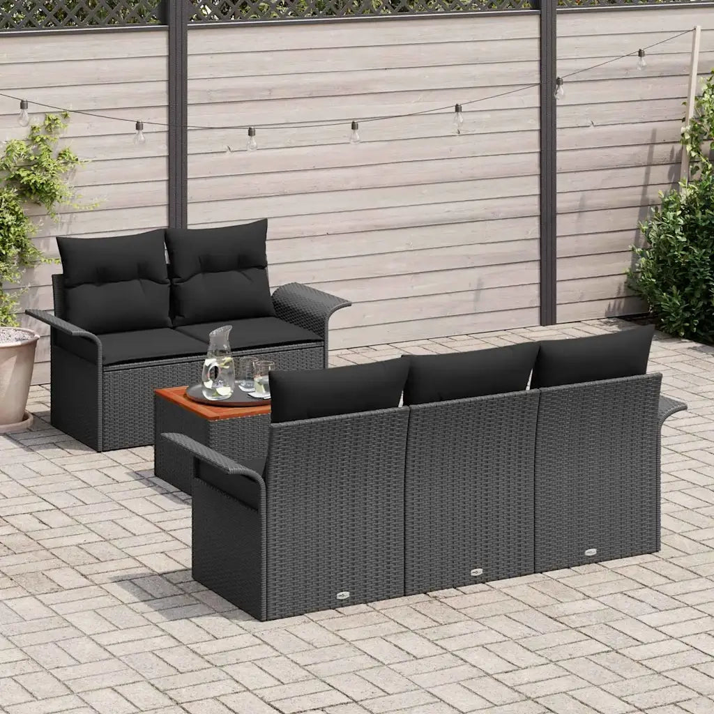 Set Divano da Giardino con archiviazione 6 pcs Nero polyrattan
