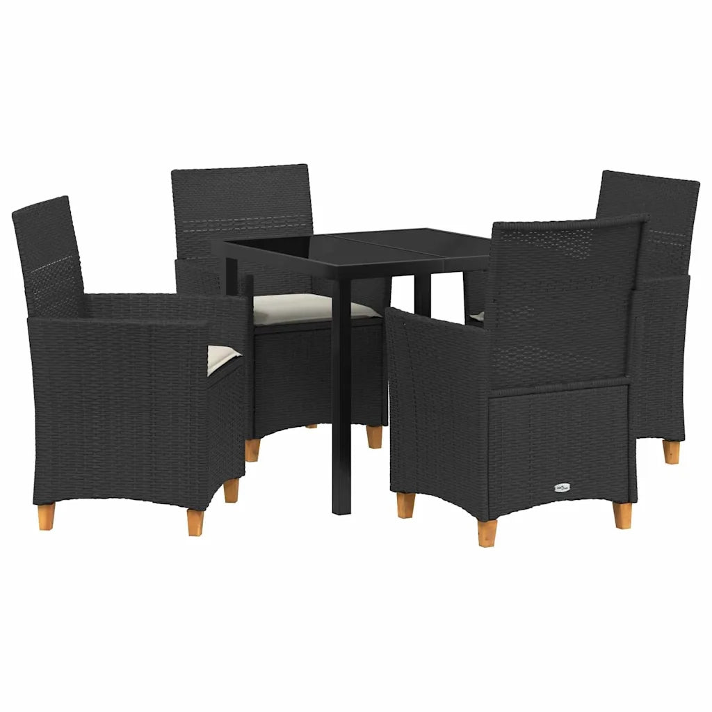 Set da Pranzo per Giardino 5 pcs Nero polyrattan