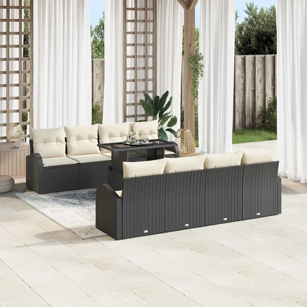 Set Divano da Giardino con cuscino 7 pcs Nero Poly Rattan 3348603
