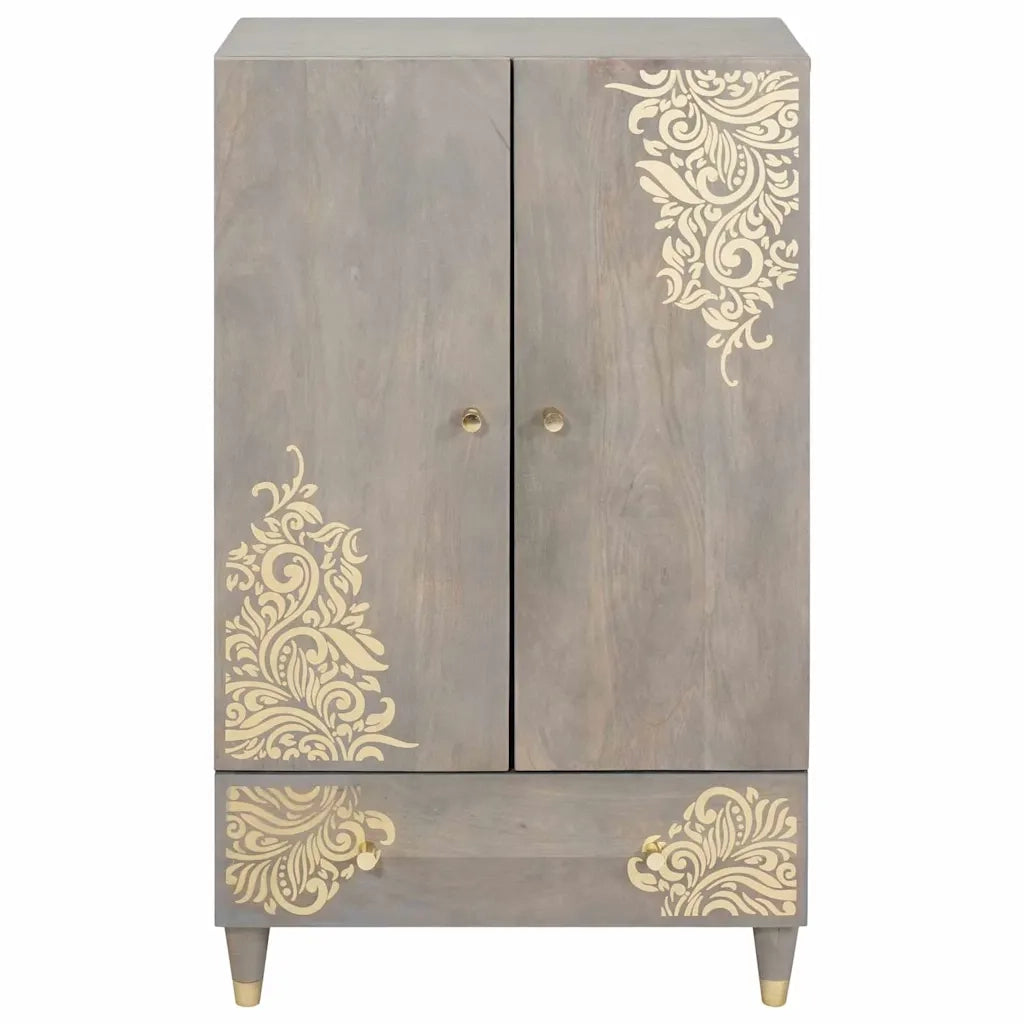 Credenza Grigio e Oro 60 x 33 x 100 cm Legno di mango massello 4018802
