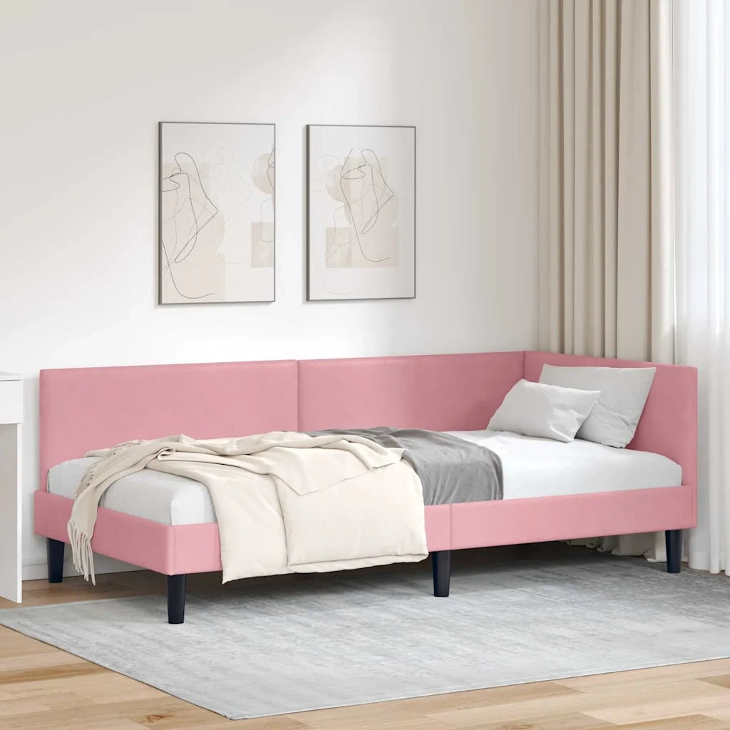 Cornice del letto ad angolo Rosa 100 cm x 200 cm Velluto 42016239