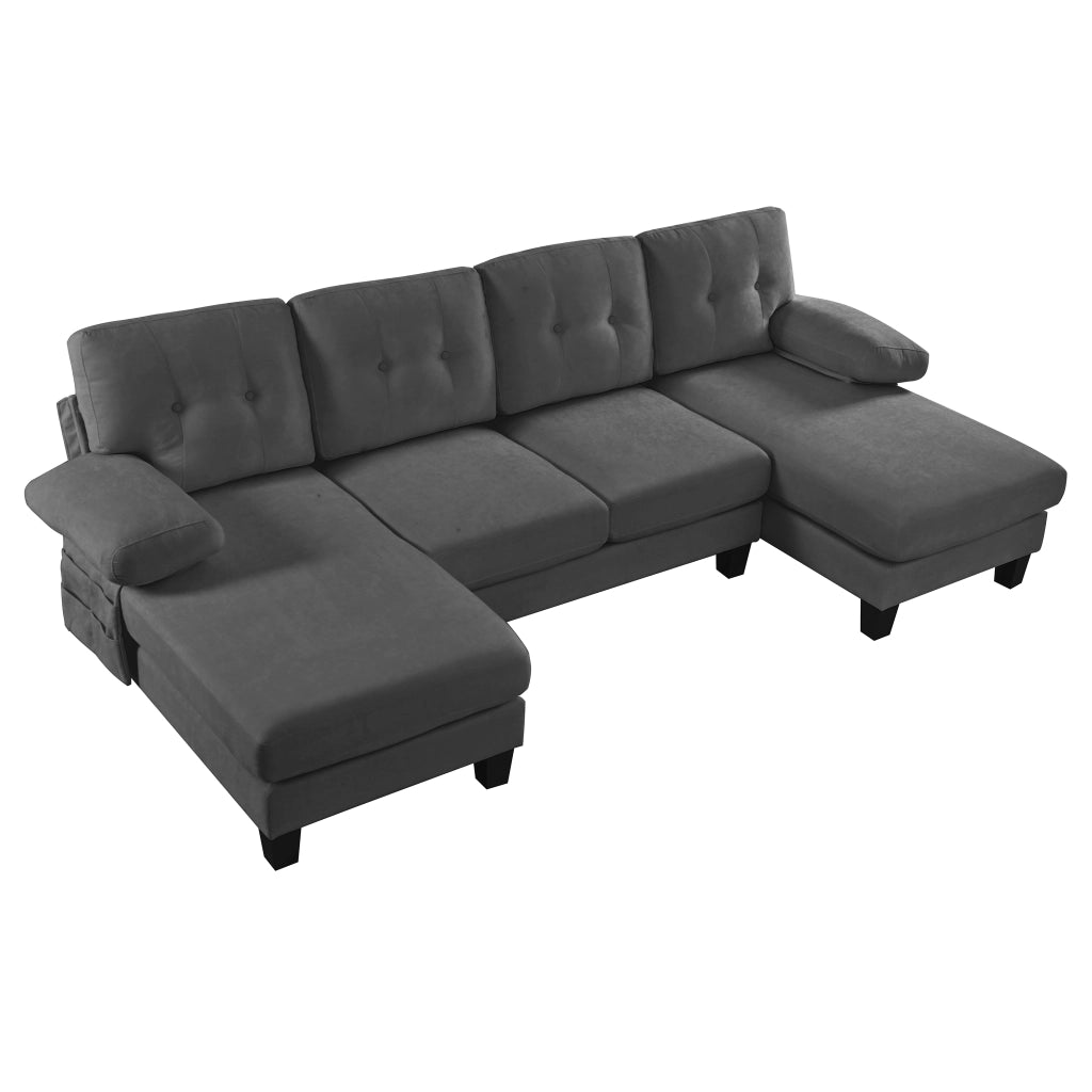 Divano letto angolare 4 posti con chaise longue ¨C MINIMAL ¨C Grigio, tessuto chenille