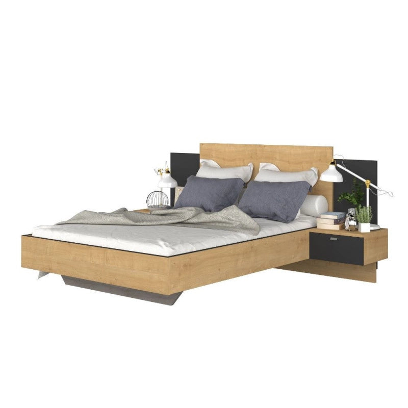 Struttura letto alla francese 1517 con comodini integrati colore rovere e nero