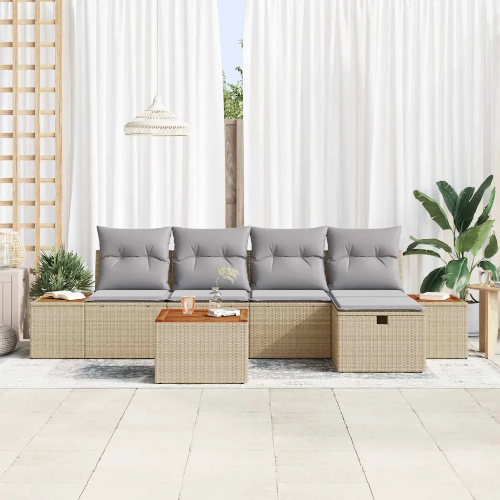 Set Divano da Giardino con cuscino 6 pcs Beige polyrattan