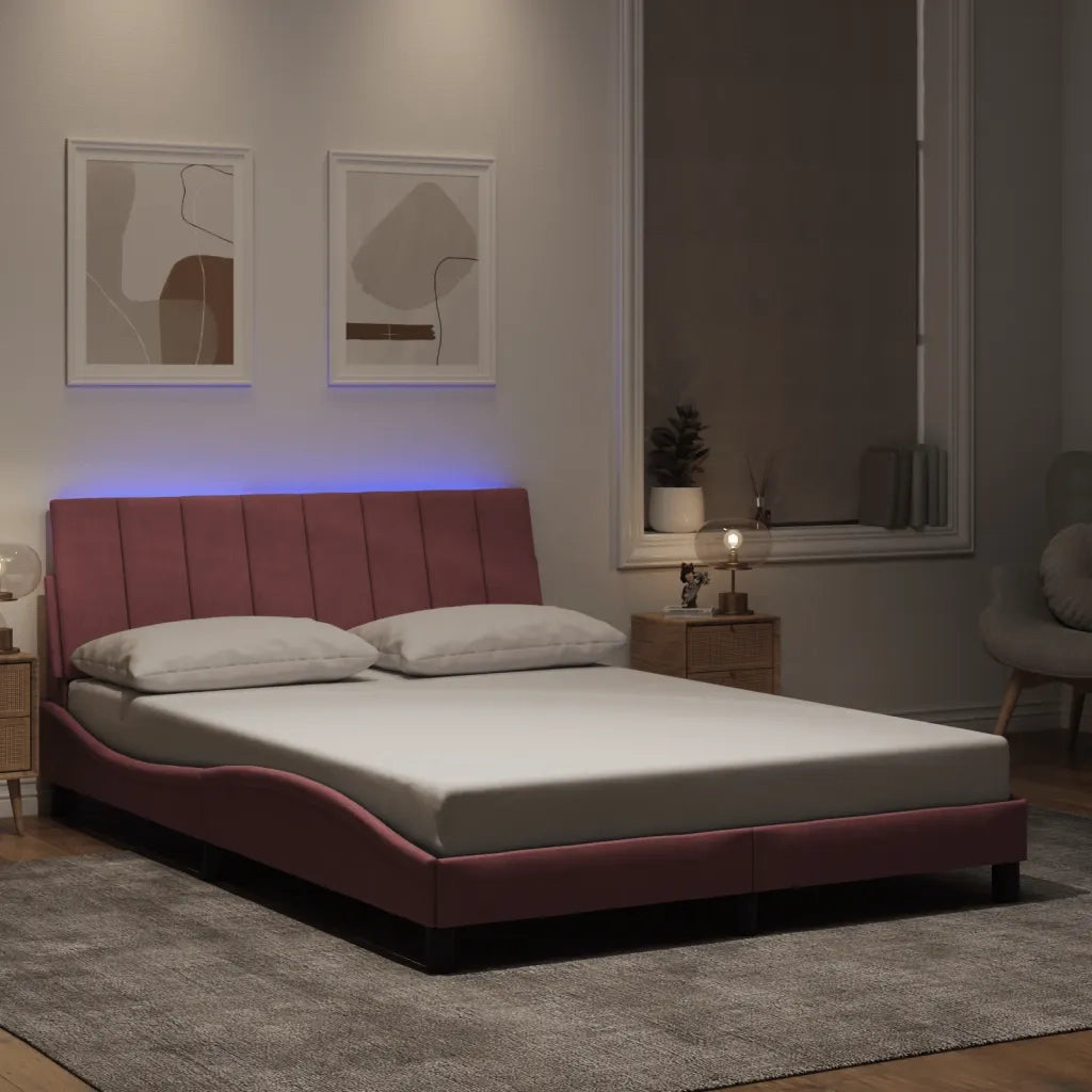 Giroletto con LED senza Materasso Hanko Rosa 140x200 cm in Velluto
