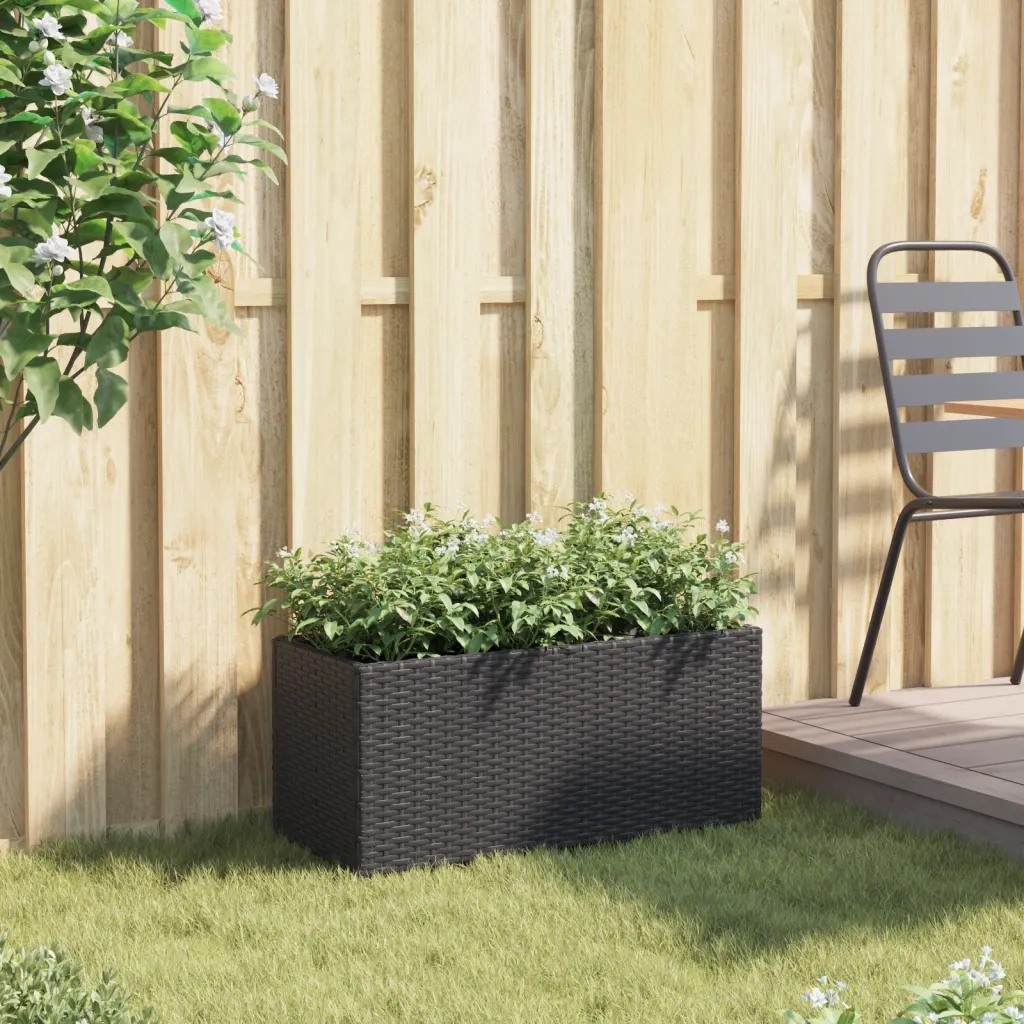 Fioriera da Giardino con 2 Vasi Nera 72x30x32 cm in Polyrattan 366422