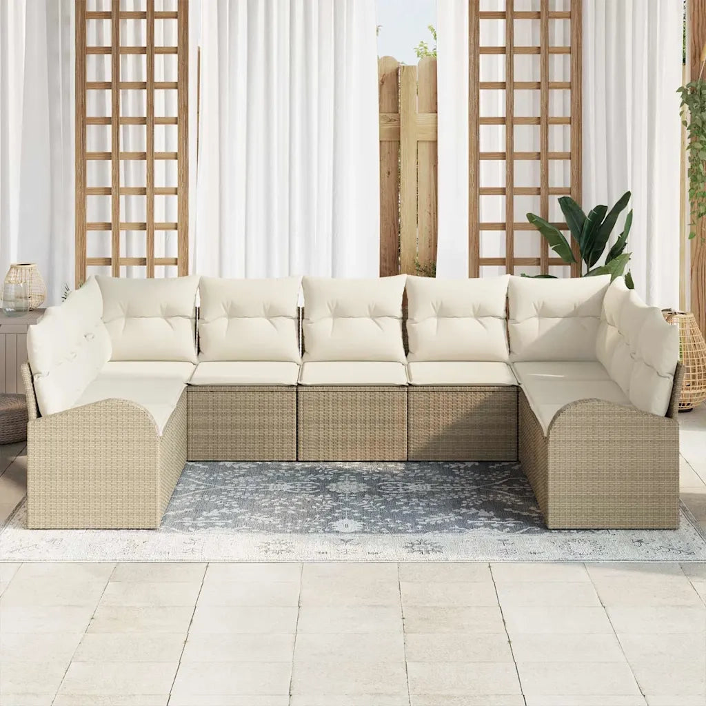 Set di divani con cuscino 9 pcs Beige Rattan in Polipropilene 3346201