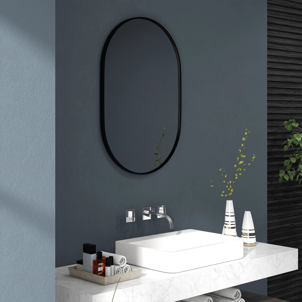 Specchio da Bagno Ovale con Cornice in Alluminio ¨C Zephmum ¨C Nero, 60x90cm
