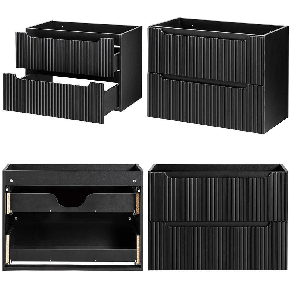 Mobile Sottolavabo da Parete NEWPORT con 2 Cassetti e Armadietto 100 x 60 x 40 cm - Nero / Effetto Rovere [en.casa]