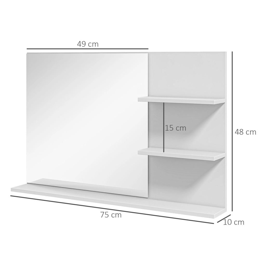 Specchio da Bagno con Ripiani ¨C Minimal ¨C Bianco MDF 75x10x48 cm