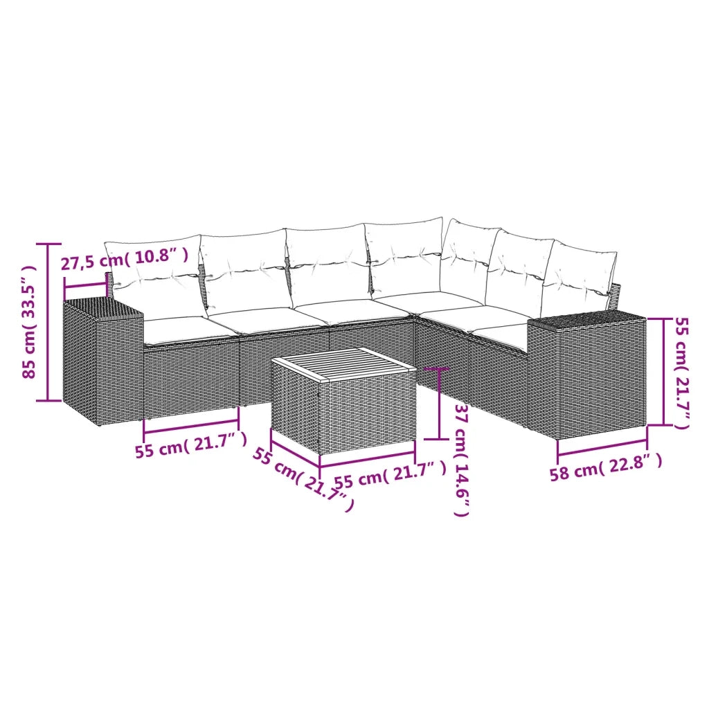 Set Divani da Giardino con Cuscini 7pz Nero Polyrattan