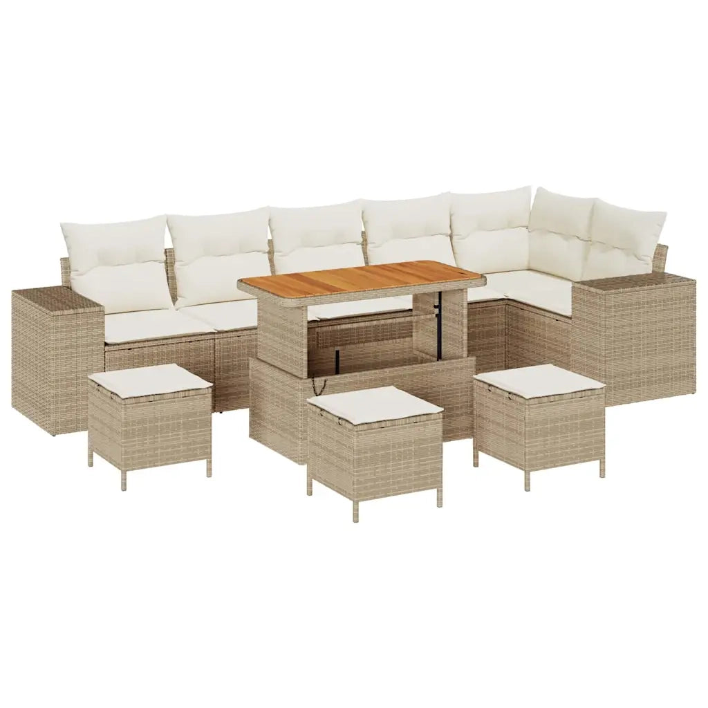 Set Divano da Giardino 10 pcs Beige e Crema polyrattan