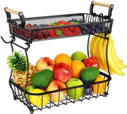 Fruitiera con 2 livelli e grappoli per banane - nero - metallico