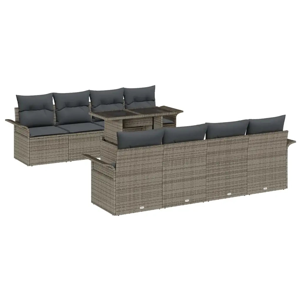 Set Divano da Giardino con cuscino 9 pcs Grigio polyrattan