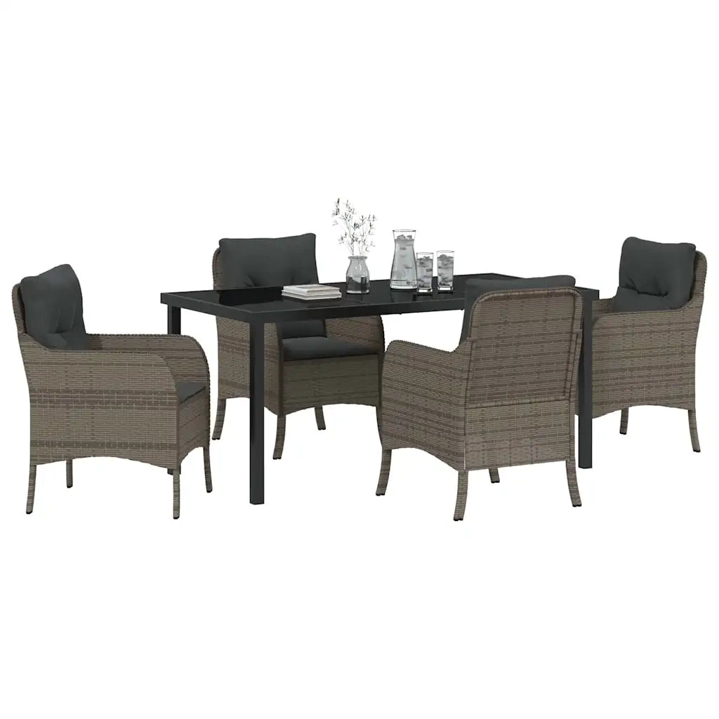 Set da Pranzo per Giardino con cuscino 5 pcs Grigio polyrattan
