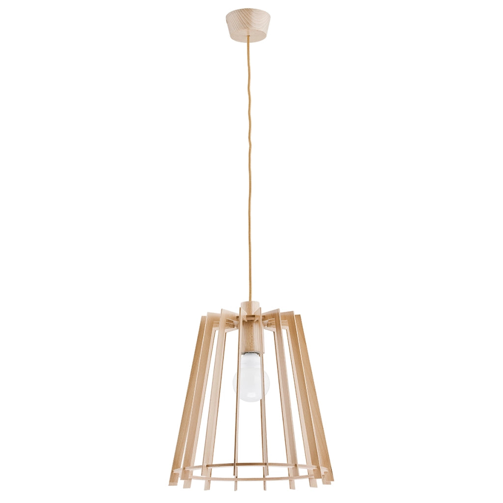 Lampada a sospensione scandi legno chiaro, gabbia aperta E27 Alfa