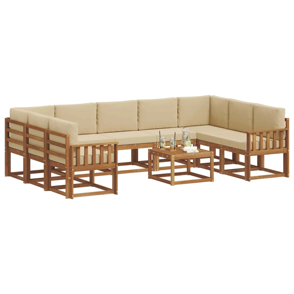 Set di divani da esterno con cuscino 10 pcs Naturale e Beige 3367016