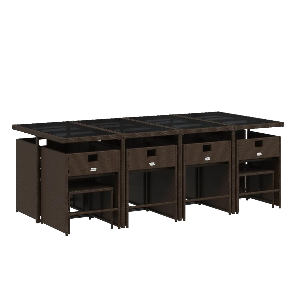 Set da Pranzo da Giardino 13pz con Cuscini Marrone Polyrattan 3277928