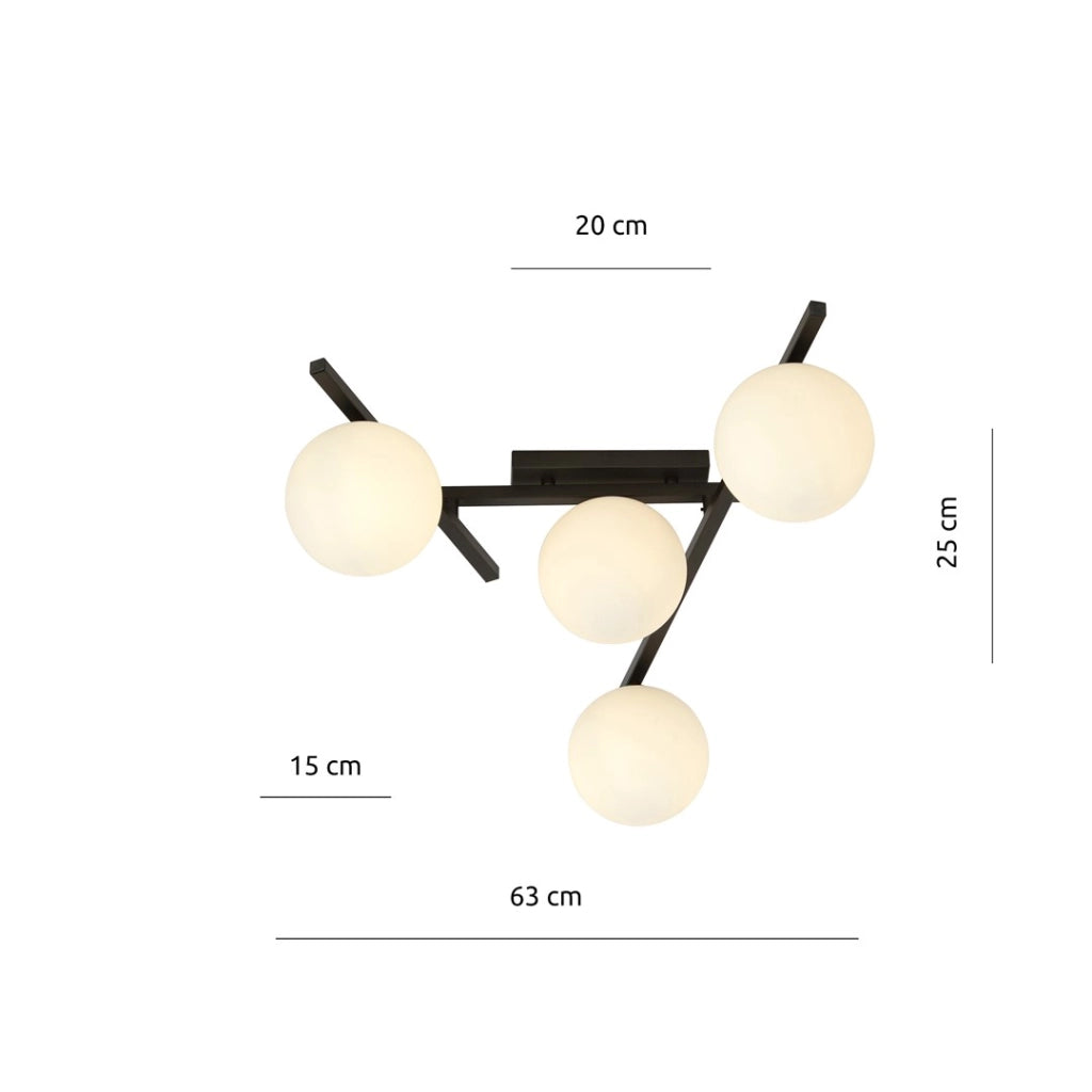 Emibig plafoniera SMART 4 luci E14 nero/opal metallo