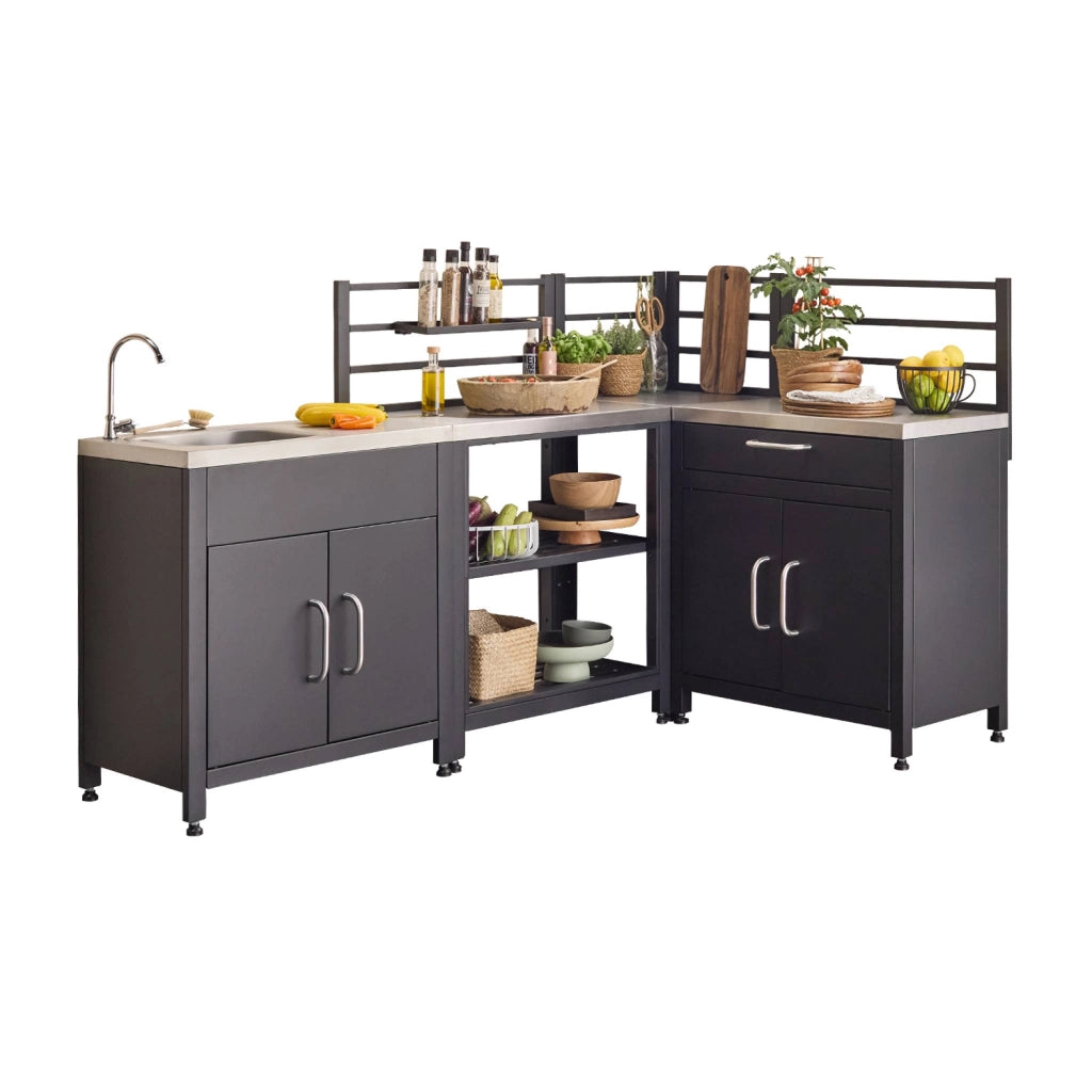Mobili per cucina da esterno, 4 moduli in acciaio, nero