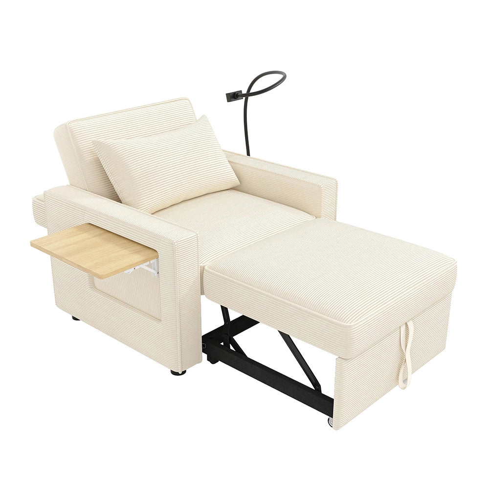 Divano letto pieghevole - Xylo - Con USB, 1 posto, velluto, beige