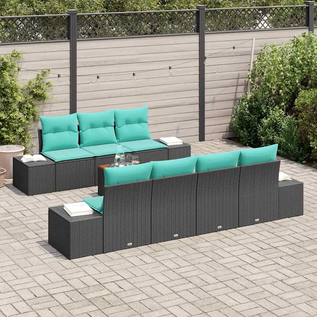 Set Divano da Giardino 8 pz Nero e Turchese polyrattan 3356590