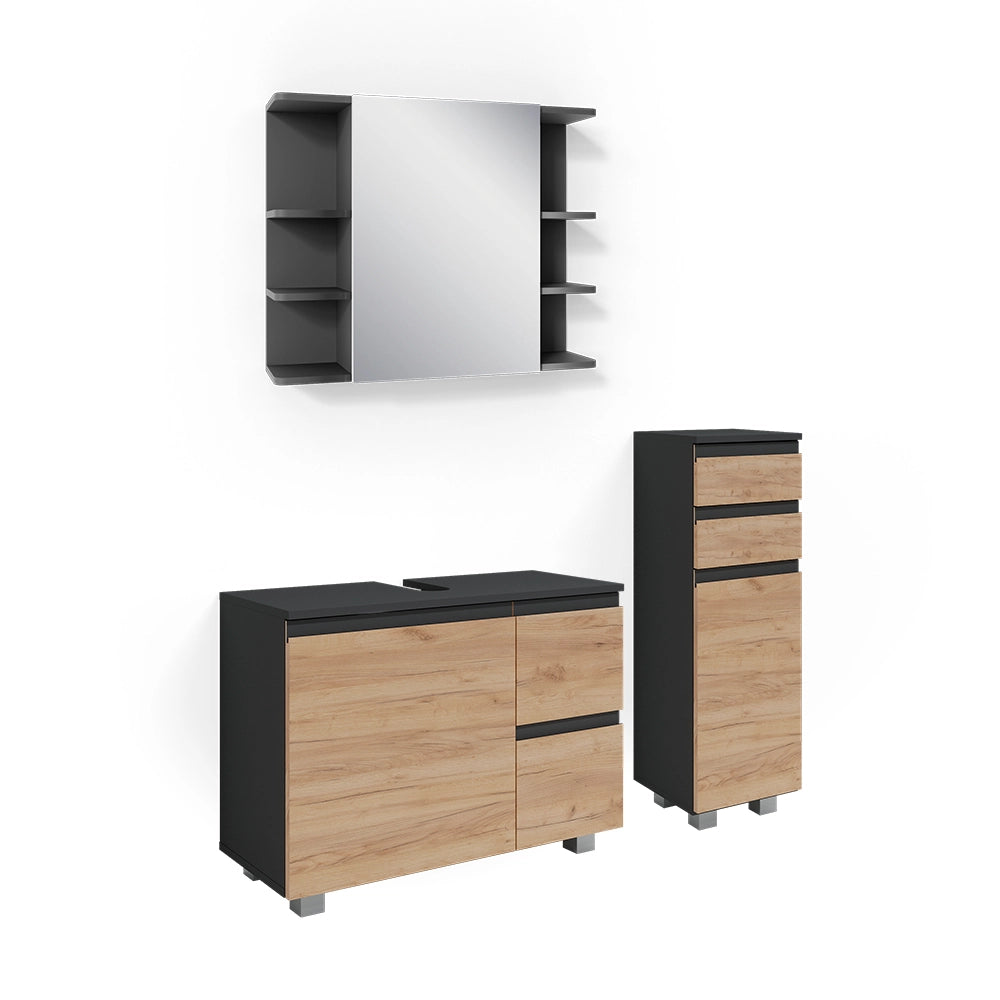 Vicco Set mobili bagno Grigio 3 parti