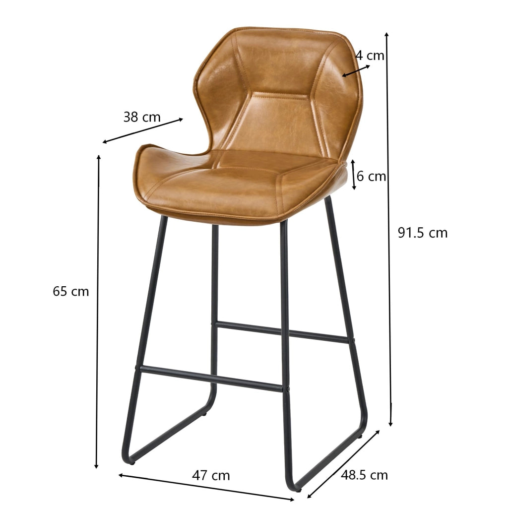 Sgabello da bar Set da 2 con Schienale ergonomico e Poggiapiedi, in Similpelle e Metallo, Marrone